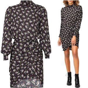 Veronica Beard Womens Cadence Sheath Dress Black Floral Silk Blend Ruched Zip 6